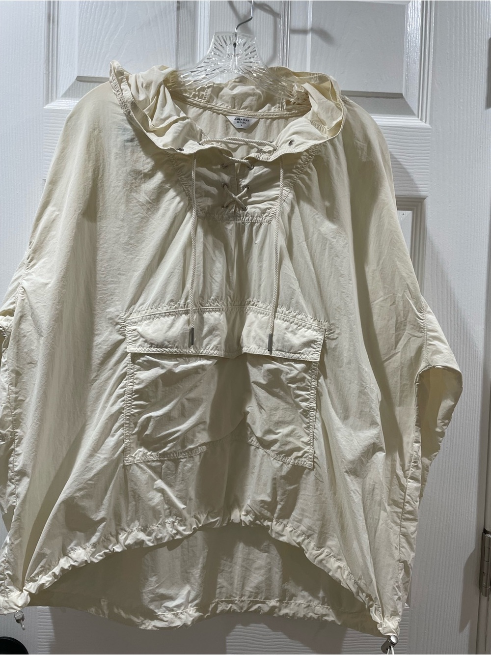 Lightweight Cream Hooded Utility Pullover Jacket